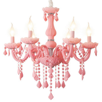 Nordic LED Pink Crystal Luxury Pendant Lamp, 8 Lights