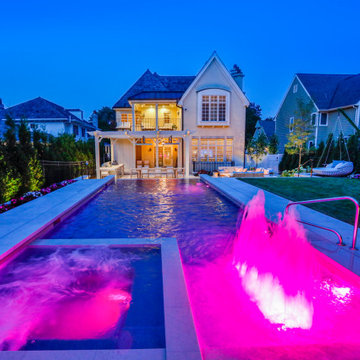 Hinsdale, IL Rectilinear Pool with Hot Tub Inside and Infinity Edge