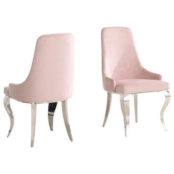 Pemberly Row 19.25" Upholstered Velvet Demi Dining Chairs in Pink