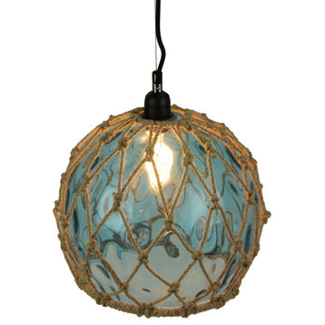 Blue Rope Wrapped Glass Pendant Light Coastal Ceiling Lamp