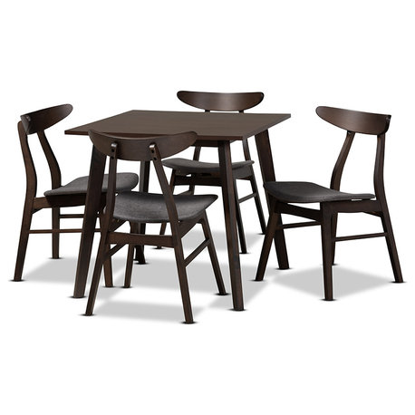 Britte Modern Dark Gray Fabric Dark Oak Brown 5-Piece Wood Dining Set