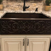 30" Hammered Copper Kitchen Apron Single Basin Sink with Scroll Design