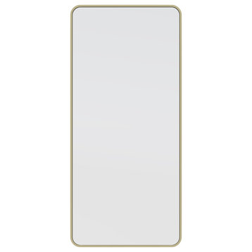 22" W X 48" H Radius Corner Stainless Steel Framed Mirror, Satin Brass