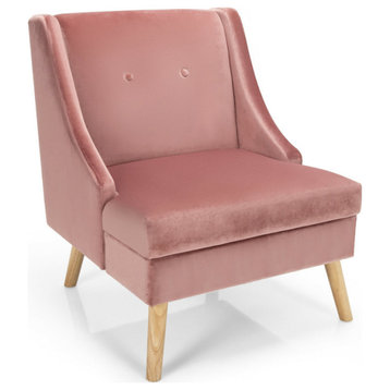 Velvet Accent Chair With Rubber Wood Legs and Padded Seat