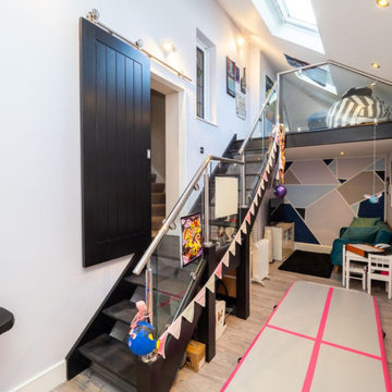 New Open Tread Staircase | Black Oak, Glass & Steel