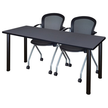 72" x 24" Kee Training Table- Grey/Black and 2 Cadence Nesting Chairs