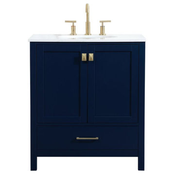 Isabel Single Bathroom Vanity, Blue, 30", Without Backsplash