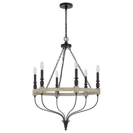 Grove 6 Light Chandelier, Drifted Wood and Black