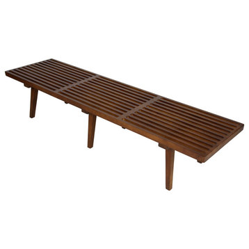 LeisureMod Mid-century Modern Inwood 6' Slat Platform Wooden Bench, Light Walnut