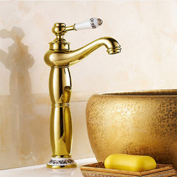 New European Style Mixer Bathroom Sink Faucet High version Ti-PVD T1120B - Bathroom Sink Faucets