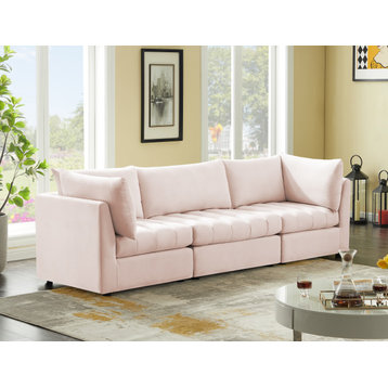 Jacob Velvet Upholstered 3-Piece Modular Sofa, Pink