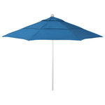 California Umbrella - 11' Fiberglass Push Open Patio Umbrella, Sunbrella, Regatta - California Umbrella, Inc. Has been producing high quality patio umbrellas & frames for over 65 years. The California Umbrella trademark is immediately recognized for its standard in engineering & innovation among all brands in the United States. As a leader in the industry, they strive to provide you with products & service that will satisfy even the most demanding consumers. Their umbrellas are constructed to give consumers many years of pleasure. Their canopy designs are limited only by the imagination. They are dedicated to providing artistic, innovative, fashion conscience & high quality products for all of your customer needs. This contract grade frame is perfect for any outdoor application offering 1/2" round extra heavy-duty fiberglass ribs, thick aluminum 2Piece pole, reinforced ribs & stainless steel hardware/ pulleys. The Sunbrella fabric is the best choice in the outdoor industry- durable, easy to maintain & UV safe. This type of fabric is water-repellant & through research, it has been proved that the fabric providesup to 98% protection against harmful UV rays. The darker the color of the fabric- the stronger the protection. You can use Sunbrella fabrics for as many years as you please & still get the same Degree of protection as the first day you bought it. Awarded "seal of Recommendation" by the skin Cancer foundation, Sunbrella fabric is simply the best you can get. Please note that all umbrellas are sold without the base. The base can be purchased separately.