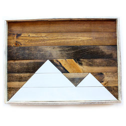 Rustic Serving Trays Wood Serving Tray in Mountain Pattern, White