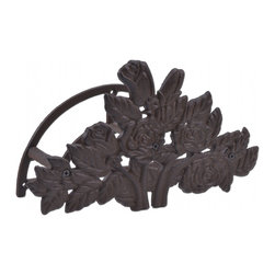 Import Wholesales - Garden Hose Holder, Rose Bush Pattern, Rust Brown Cast Iron, 13.25" - Garden Hose Reels