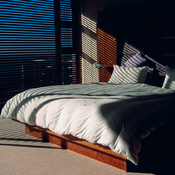 Bedroom with Wood Venetian Blinds