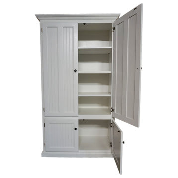 Double Wide Coastal Kitchen Pantry Cabinet, Bright White
