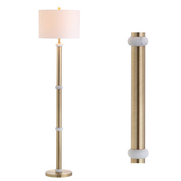 Gregory Metal, Marble LED Floor Lamp, Brass Gold, White, 60.5"