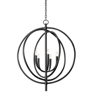 5 Light Pendant-37.25 Inches Tall and 30 Inches Wide-Black Iron Finish