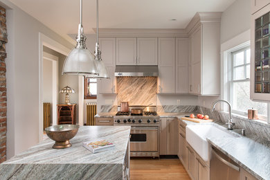 Example of a transitional kitchen design in Seattle