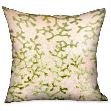 Plutus Sage Reef Apple Green Floral Luxury Throw Pillow, 24"x24"