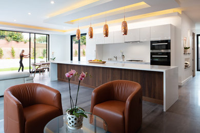 Inspiration for a mid-sized contemporary kitchen/dining room combo remodel in Santa Barbara