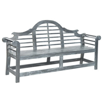 Outdoor Bench, Acacia Wood Construction and Curved Slatted Back, Ash Gray