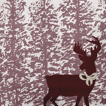 Christmas Burgandy Reindeer Through the Woods Polyester Throw Pillow, 18" x 18"