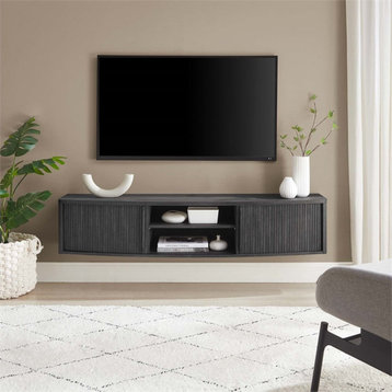 Modway Resonance Wall-Mount Wood TV Stand for TVs up to 65" in Charcoal