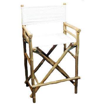 Bar Height Bamboo Director Chair, White Canvas, Set of 2