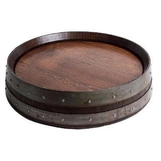 Banded Barrel Top, Lazy Susan With Cooperage Stamp - Farmhouse