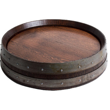 Banded Barrel Top, Lazy Susan With Cooperage Stamp, Red Mahogany Finish