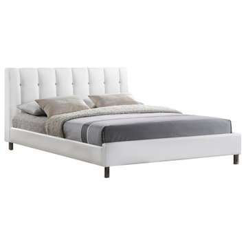 Baxton Studio Vino White Modern Bed With Upholstered Headboard, Full