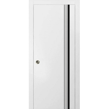 French Pocket Door 30x80 with | Planum 0011 White Silk with  | Kit Trims Rail