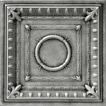 Romanesque Wreath Styrofoam Ceiling Tile 20 in x 20 in - #R47, Pack of 48, Antique Silver