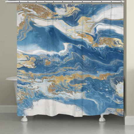Laural Home Blue and Gold Serenity Shower Curtain