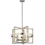 Kichler - Chandelier 5-Light, White Washed Wood - The popular industrial-inspired cage look gets a refreshing update with the Peyton collection 5 light chandelier. Squared edges and lines, in a blend of whitewashed wood tones as well as polished and satin nickel metals, create a style that's soft and modern.