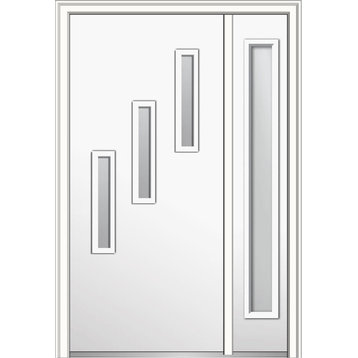 Frosted 3-Lite Vertical Fiberglass Door With Sidelite, 53"x81.75", LH Inswing