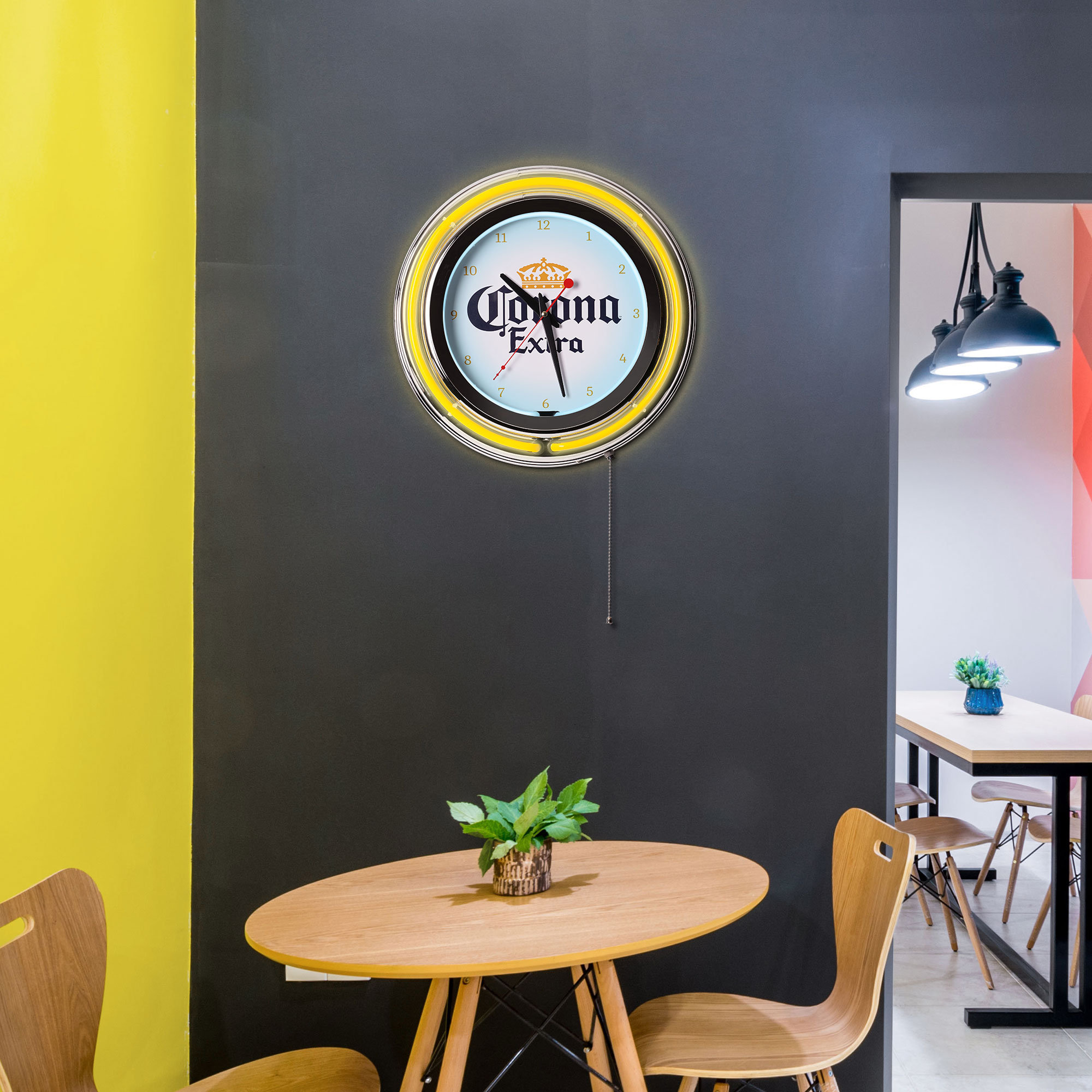 Corona Retro Round Neon Wall Analog Clock with Pull Chain - 14.5 ...