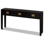 China Furniture and Arts - Elmwood Ming Console Table, 60"x12"x31" - Simple and sleek, our Elmwood Ming console table perfectly suits a hallway or behind a sofa in the contemporary living room. Three drawers provide ample storage space. Hand rubbed matte black finish is emphasized by its brass hardware. (Fully assembled.)