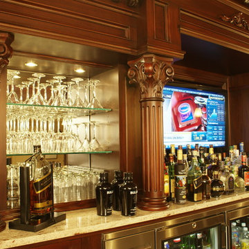 Glass Shelves & TV Mirror Residential Bar