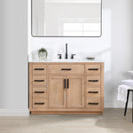 Altair - Gavino Vanity With Grain White Composite Stone Top, Light Brown/Matte Black, 48", No Mirror - Love the fresh,clean,classic look? Our Gavino vanity series delivers timeless sophistication with a modern twist from the simple,bar-style pulls to the gorgeous grain of the countertop. Superior craftsmanship is at the heart of this piece,featuring premium,durable materials that guarantee long-lasting beauty and functionality. The Gavino is also ripe with thoughtful details like a flip-down drawer that maximizes storage space,whisper-quiet door hinges.