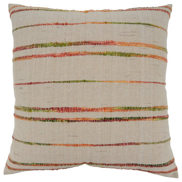 Throw Pillow Cover With Woven Line Design, 22"x22", Natural