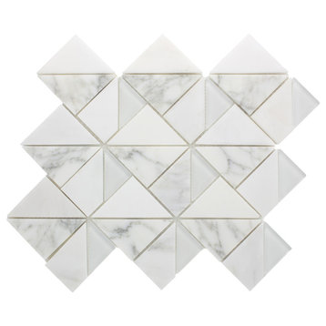 10.875"x13" Caroline Marble and Glass Mosaic Tile Sheet, White Carrara and White