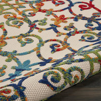 8' Round Ivory And Blue Round Floral Indoor Outdoor Area Rug ...