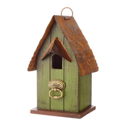 Glitzhome - 4.09"H Rustic Garden Distressed Wooden Birdhouse, Door Knocker Ring - Birdhouses