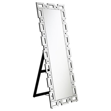 Coaster Tavin Modern Glass Geometric Frame Cheval Mirror Silver Finish