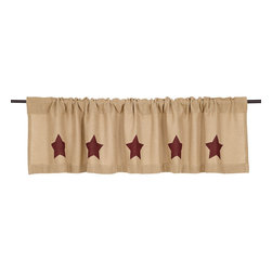 Burlap With Burgundy Stencil Stars Valance Curtain - Valances