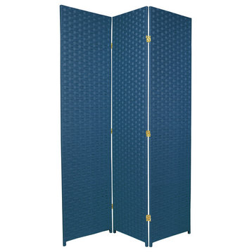 6' Tall Woven Fiber Room Divider, Special Edition, Blue Jeans, 3 Panel
