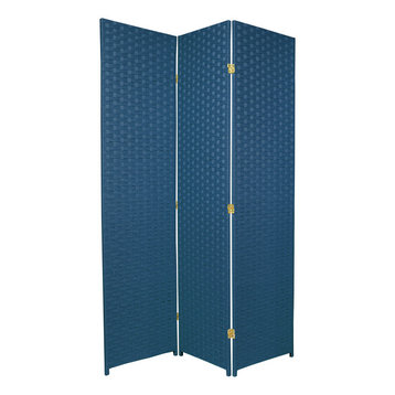 6' Tall Woven Fiber Room Divider, Special Edition, Blue Jeans, 3 Panel