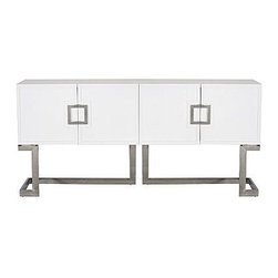 Braxton White Lacquer Media Console - Stainless Steel - Clayton Gray Home - Furniture